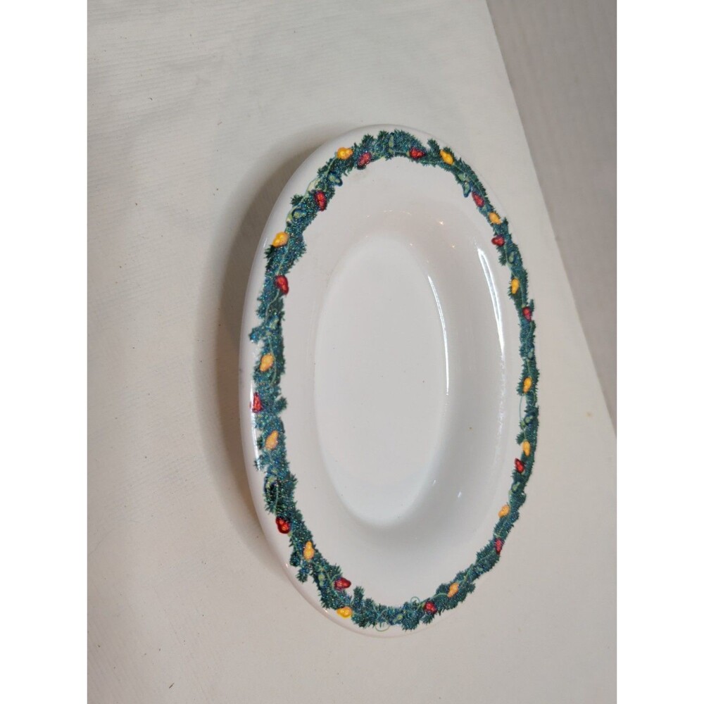Vtg Bath and Body Works Holiday Soap Dish Holder Ceramic 7” Holly Leaves Berries